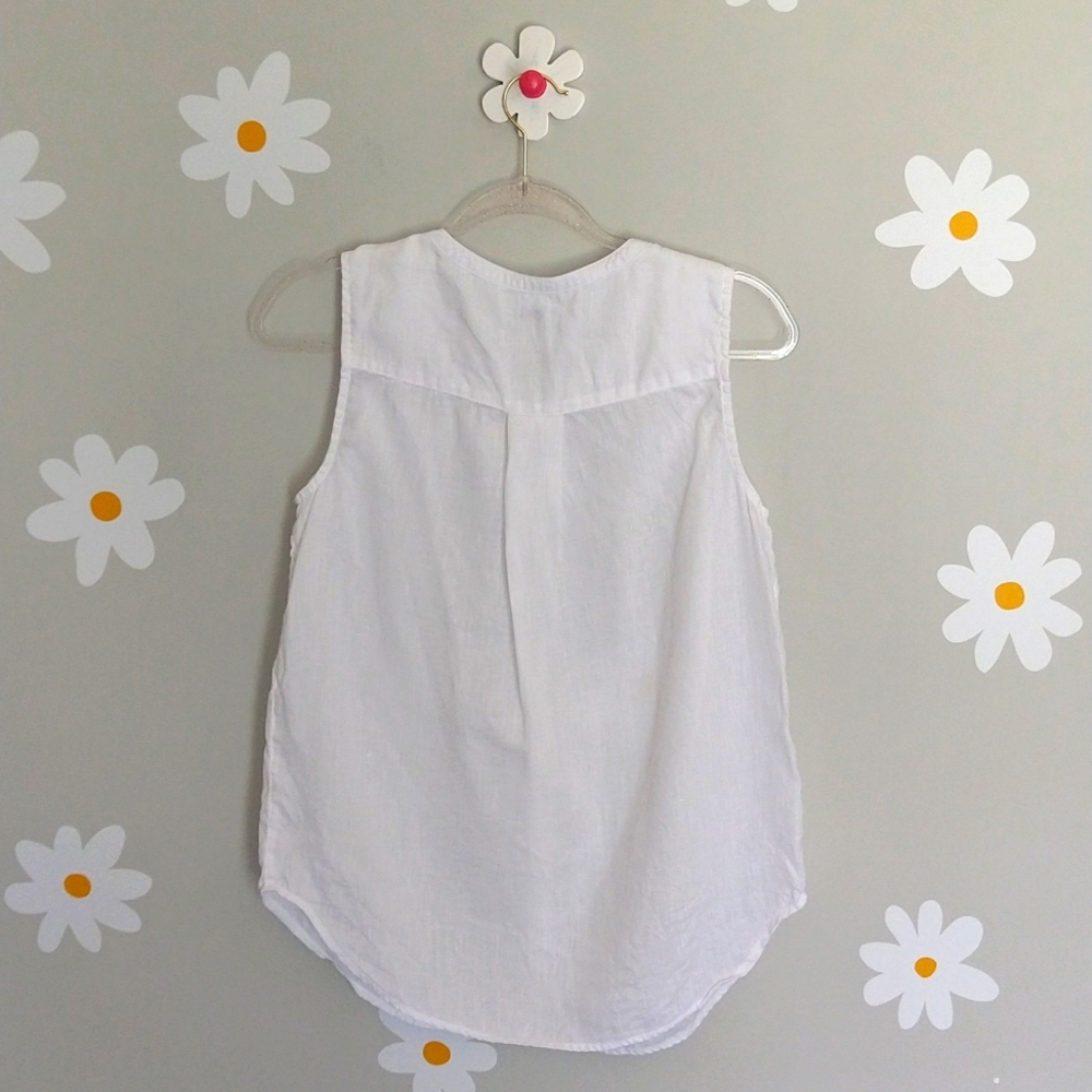 White 100% Linen Button-Front Sleeveless Top - Picture 2 of 9